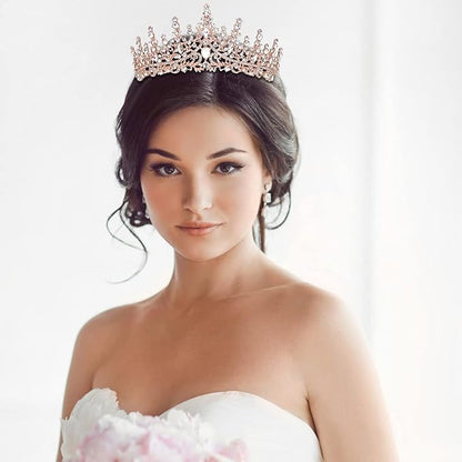 TOBATOBA Crystal Wedding Tiara for Women Rose Gold Crown Royal Queen Headband Metal Princess Bride Quinceanera Headpieces Birthday Prom Pageant Halloween Costume Cosplay