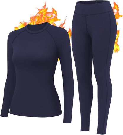 Thermal Underwear Women Long Johns Set Fleece Lined Warm Base Layer Long Sleeve for Weather Top Bottom Pajama