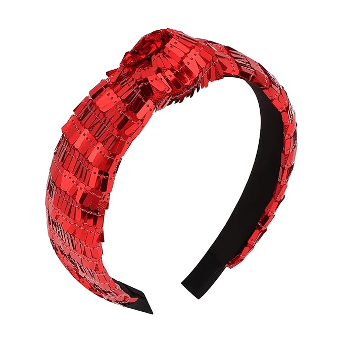 Red Headbands for Women Sequins Knotted Headband Top Knot Hair Band Non-slip Head Band Soft Fashion Christmas Accessories for Women Girls