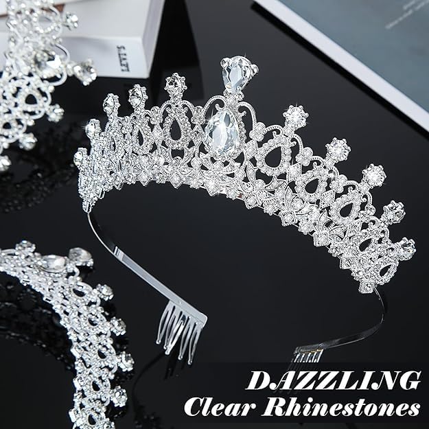 Crystal Tiara and Princess Crown,Silver Rhinestone Tiaras with Comb Crown,Bridal Wedding Queen Headbands Prom Birthday Party Halloween Hair Accessories Jewelry Gifts for Women Girls