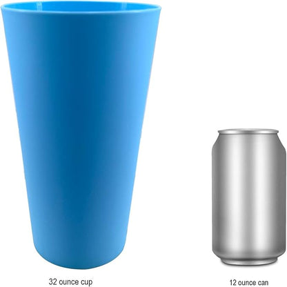 32 oz Plastic Cups Reusable - BPA Free Large Drinking Cups set of 12 - Unbreakable Dishwasher Safe for Kids Kitchen Camping Outdoor