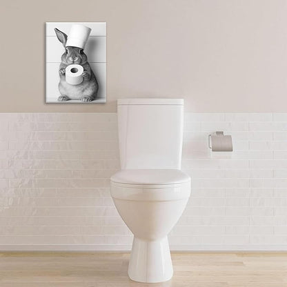 Bunny Bathroom Wall Art, Rabbit Pictures Wall Decor, Animal Canvas Prints Painting, Framed Artwork For Bathroom Living Room Bedroom Office Dining Room 20"X16"