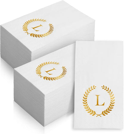 200 Pack Monogrammed Disposable Napkins Gold Foil Letter L Guest Napkins Initial Disposable Hand Paper Towels for Wedding Engagement Baby Shower Party Home Kitchen Bathroom Dinner Decorative Towels