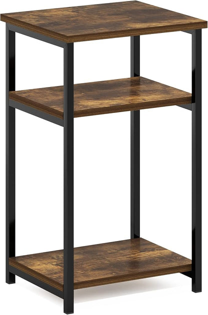 Furinno Just 3-Tier Metal Frame End Table with Storage Shelves, 1-Pack, Amber Pine