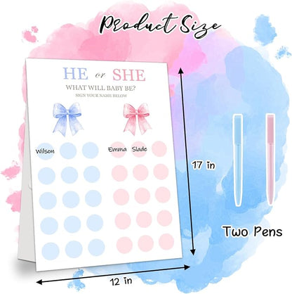 Gender Reveal Party Games, Pink Blue Bow Theme Baby Gender Reveal Voting Board Sign, Boy or Girl Voting with Two Pens, He or She, Baby Gender Reveal Party Decorations Games for Boy or Girl Shower