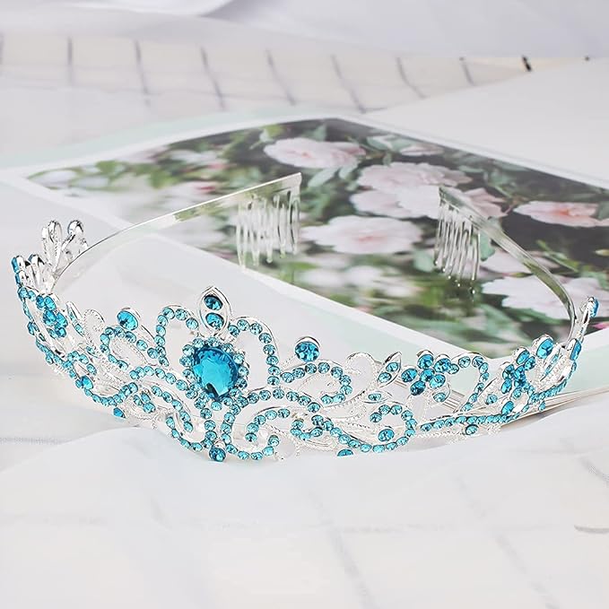 COCIDE Blue Tiara Crowns Crystal Headband Princess Rhinestone Crown with Combs Bride Headbands Bridal Wedding Prom Birthday Party Hair Accessories Jewelry for Women and Girls
