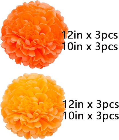 We Moment Orange Paper Pom Poms Decorations for Wedding Birthday Thanksgiving Orange Party Decoration Ceiling Wall Hanging Tissue Flowers Decorations 12pcs 2 Colors of 12 Inch 10 Inch