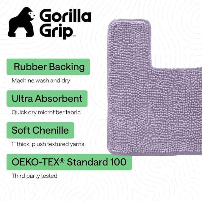 GORILLA GRIP Bathroom Rug Sets, Soft Chenille 2 Piece Area Rugs Set, Toilet Base Mat and 30x20 Carpet, Absorbent Microfiber Washable Mats Dry Quickly, Home Décor and Bath Room Accessories, Lt Purple