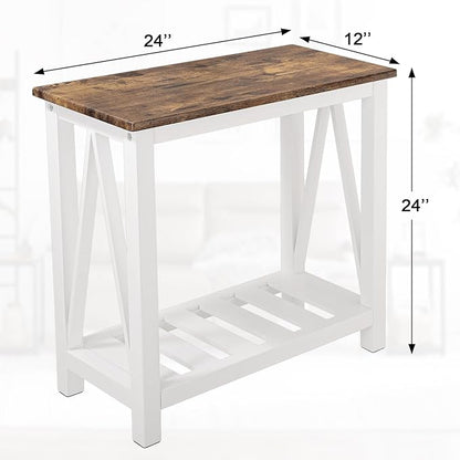 Narrow End Table Rectangular Side Tables for Small Spaces Wood Framed Night Stands Sofa Bedside Table for Living Room Brown Smooth Tabletop Industrial Accent Furniture for Bathroom Bedroom