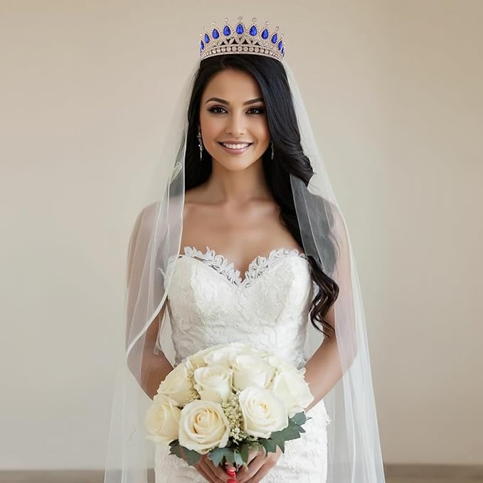 FORSEVEN Crystal Tiaras and Crowns for Women - Wedding and Birthday Party Princess Crown Hair Accessories - Bride Rhinestone Headband Halloween Decorations Hairband