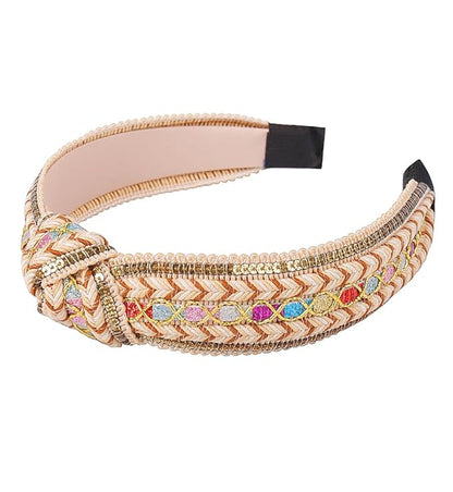 Women's Boho Top Knotted Sequin Braided Headbands for Women Non Slip, Girls Sparkly Wide Hair Accessories Christmas Gift (Boho Brown Wide)