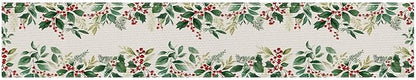 Christmas Table Runner 13x72 Inch Winter Holiday Greenery Red Berries Farmhouse Dining Table Decoration Burlap Tablecloth for Kitchen Dining Indoor Outdoor Christmas Party Home Decor