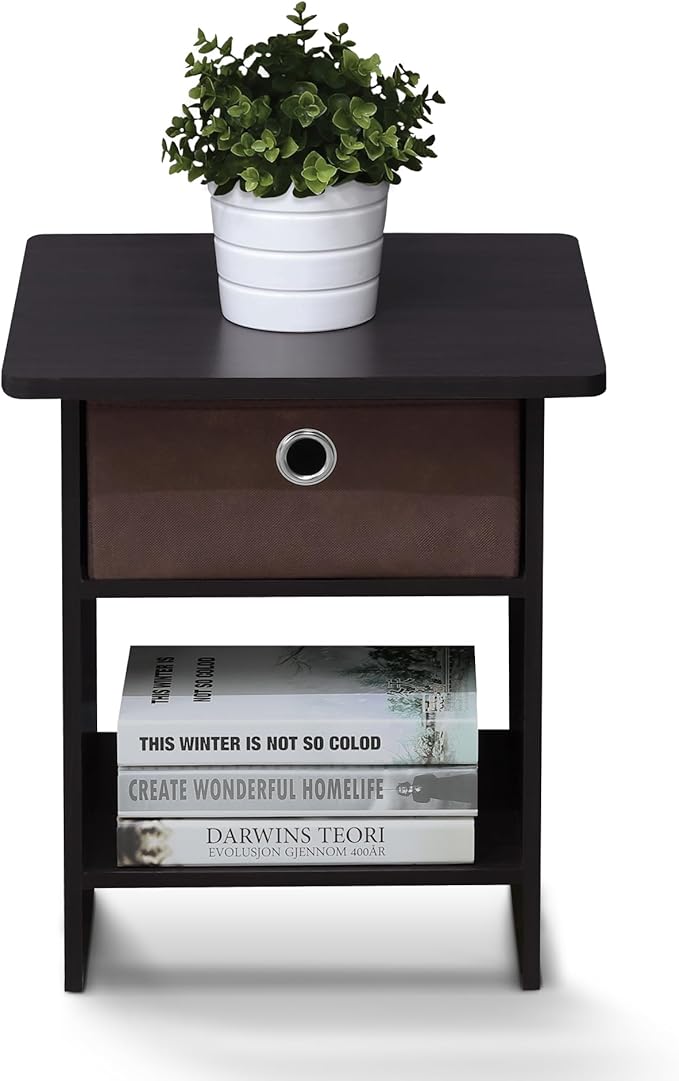 Furinno Dario End Table / Side Table / Night Stand / Bedside Table with Bin Drawer, 1-Pack, Dark Walnut