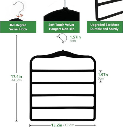 Pants Hangers Space Saving,5P Scarf Hangers for Closet Organizers and Storage,Non Slip Velvet Hanger for Closet Organizer,College Dorm Room Essentials,Heavy Duty Organization and Storage Jean Hangers
