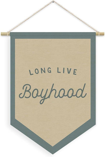 Boys Room Decor, Long Live Boyhood Linen Canvas Banner, Boy Nursery Wall Hanging Pennant Flag Banner for Boys Kids Toddler Room Bedroom Playroom Decor, 15x11in - Blue