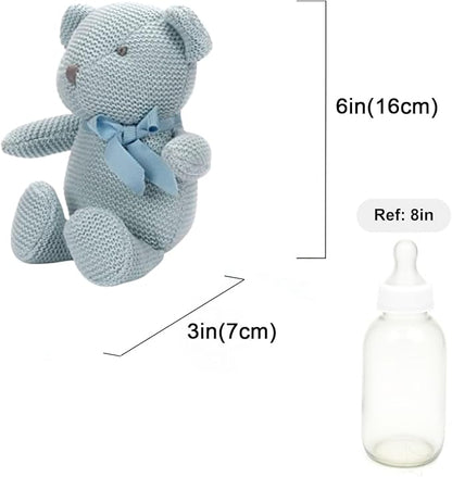 100% Organic Cotton Blue Teddy Bear 6.5", Baby Stuffed Animals for Newborn