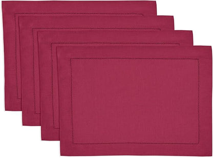 Solino Home Linen Cloth Placemats Set of 4-100% Pure Linen Hemstitch Beet Placemats 14 x 19 Inch - Classic Hemstitch Table Place Mats for Fall, Autumn, Christmas, Holiday, Winter, New Year
