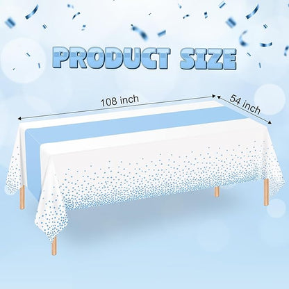 WNINK 2 Pack White and Light Blue Tablecloths, Light Blue Disposable Plastic Waterproof Table Cover, 54" x 108", for Birthday, Baby Shower，Wedding, Bridal Shower, Picnic Camping Parties