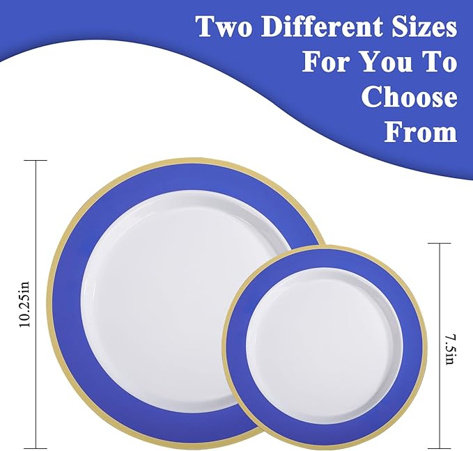 100Pack Plastic Plates Disposable Heavy Duty for Christmas Include 50PCS 10.25inch Dinner plates and 50PCS 7.5inch Dessert Plastic Plates for Party Wedding Birthday New Year