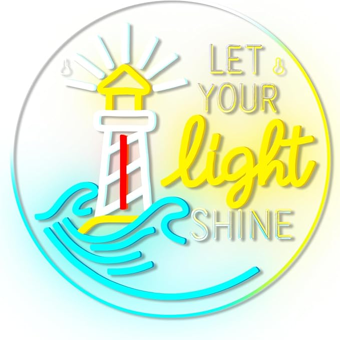 Lighthouse Let Your Light Shine Neon Sign Sunset Sunrise Sea Light for Wall Decor Man Cave Bedroom Bar Living Room Club Gift Lighthouse Neon Decoration
