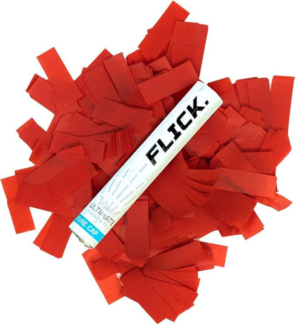 Ultimate Confetti Flick Stick Launcher - Handheld 6" Confetti-Launcher Wand, Flick to Launch Biodegradable Tissue Confetti (Red, 8 Confeti Launcher Tubes, 2 Handful of Confettis per Wand, 1.5oz)