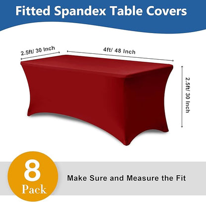 Stretch Spandex Table Cover for 4 Foot Folding Tables-8 Pack Red Fitted Elastic Christmas Tablecloths for Rectangle Tables Protector for Party, Wedding, Vendor Booth Display, Banquet Event