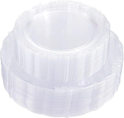 U-QE 100 Pieces Clear Plastic Plates - Clear Disposable Plates - Premium Hard Plastic Plates for Party, Holiday and Party Use Including 50 Dinner 10 '' & 50 Dessert Platos 7.5 ''