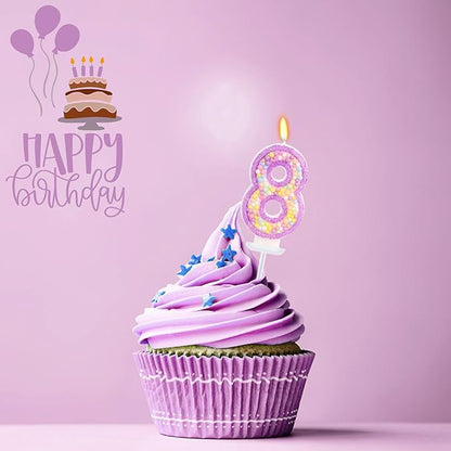 Birthday Candles - Number 8 Candle, Colorful Macaron Candles for Boys/Girls, Purple Party Decorations, Purple Cake Decorations