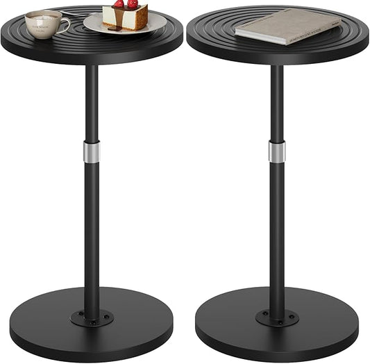Round Side Table Set of 2, Adjustable-Height Small Drink Table, Pedestal Martini Stand, Weighted Base Cocktail Table Accent Nightstand for Living Room, Bedroom, Bathroom, Office, Black