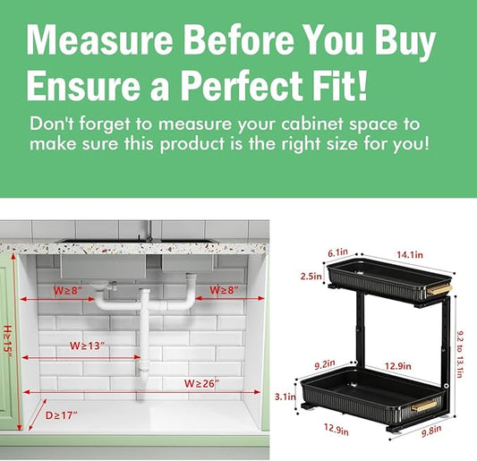 Under Sink Organizer - 2 Packs Multi-Purpose Pull-Out Storage Organizers, Slide out Pull out Cabinet Organizer Shelf, Storage for Kitchen Bathroom, Black