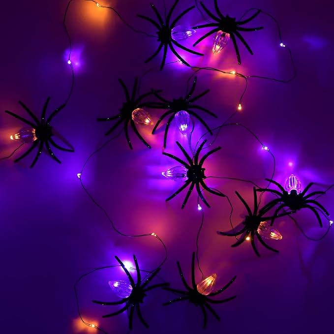 Halloween Decorations Spider Web Lights 8.6ft 30LED Purple Orange Fairy Lights Battery Operated Fall Lights with Remote Timer 8 Modes Net Light for Fall Halloween Outdoor Haunted House Decor