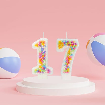 17th Birthday Candle for Cake, Colorful Macaron Numeral Candles for Boys/Girls, Theme Birthday Party Cake Decorations, Cake Topper for Birthday Party Supplies (Number 17)