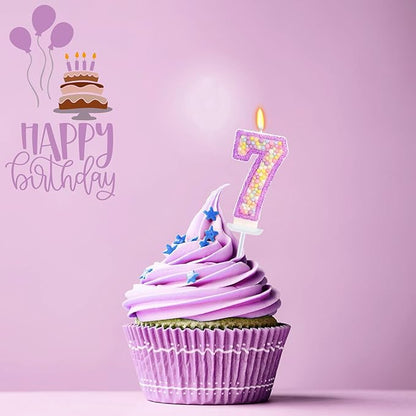 Birthday Candles - Number 7 Candle, Colorful Macaron Candles for Boys/Girls, Purple Party Decorations, Purple Cake Decorations