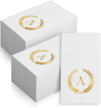 200 Pack Monogrammed Disposable Napkins Gold Foil Letter A Guest Napkins Initial Disposable Hand Paper Towels for Wedding Engagement Baby Shower Party Home Kitchen Bathroom Dinner Decorative Towels