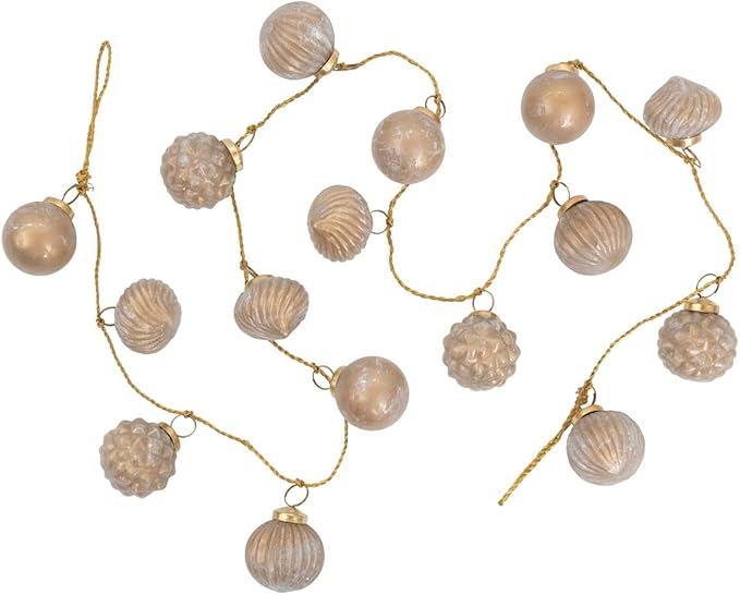 Creative Co-Op Embossed Mercury Glass Ball Ornament Garland, Marbled Taupe (72 Inch)