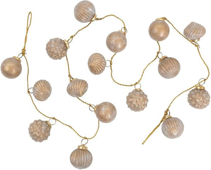 Creative Co-Op Embossed Mercury Glass Ball Ornament Garland, Marbled Taupe (72 Inch)