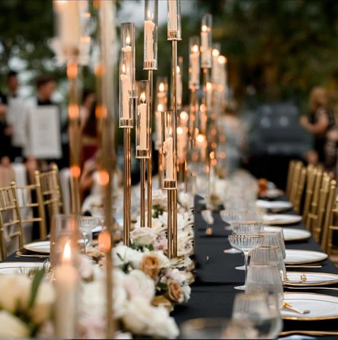42.5in Gold Candelabra centerpieces for Tables Candelabra Candlestick Holders Decor Wedding Centerpiece Table Decorations 5 arm Candle Holder Set of 4 Acrylic lampshade Fit 0.9" LED Candle