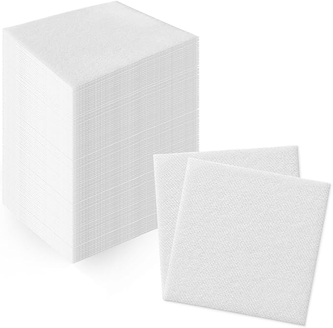 PAW - 100-Pack Disposable Linen-Feel Cocktail Napkins 4" x 4", White Premium Paper Desert Napkins for Parties, Events, Elegant Cloth-Like Beverage Napkins For Bars, Restaurants, Catereres