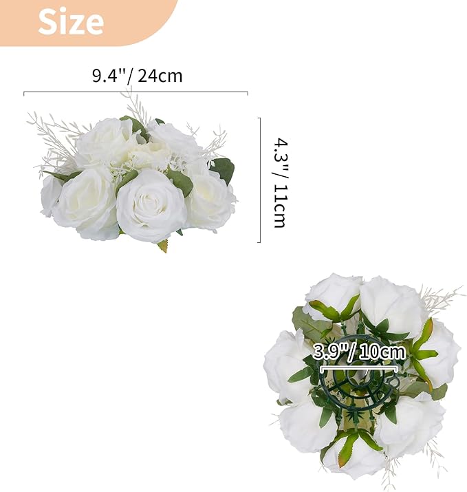 NUPTIO White Flower Centerpieces for Tables: 10 Pcs Artificial Rose Fake Floral Ball Arrangement for Wedding Party Centerpiece Decorations 9.4 Inch Diameter