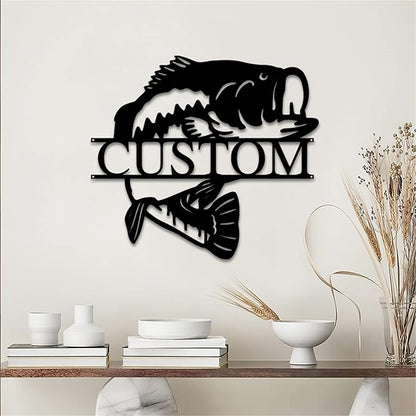 Custom Bass Fishing Wall Art LED Light Personalized Bass Fishing Name Sign Fishing Name Light Fisherman Husband Dad Father Gifts for Father's Day Valentine's Day (Monogram Fishing Sign)