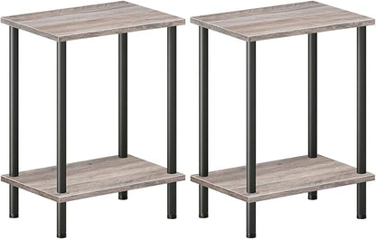 HOOBRO End Tables Set of 2, Small Side Table, Nightstand with 2-Layer Storage Shelves, Sofa Table for Small Spaces, Living Room, Bedroom, Stable Frame, Easy Assembly, Greige and Black BG09BZP201