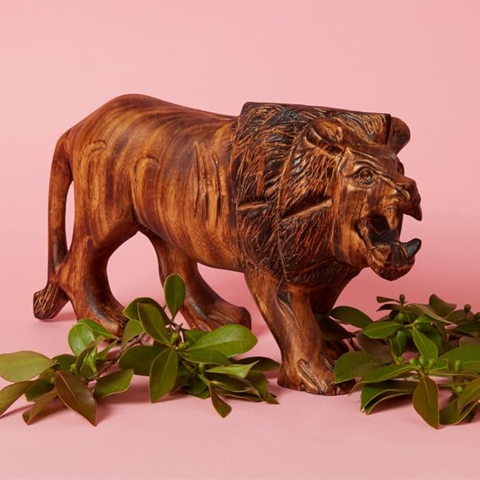 Large Wood Animal Sculptures, Giraffe, Hippo, Rhino, Lion, Elephant, Statues, Figurines, Home Decor Accents, Living Room, Office, Desk, Coffee Table, Book Shelf, Hand Carved, African, Brown