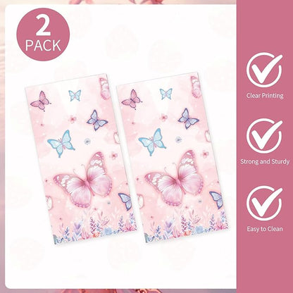 2 Pack Butterfly Tablecloth Plastic 54 X 108Inch, Butterfly Birthday Party Decorations Table Cloth Disposable Rectangle Table Covers for Girls Birthday Party Supplies