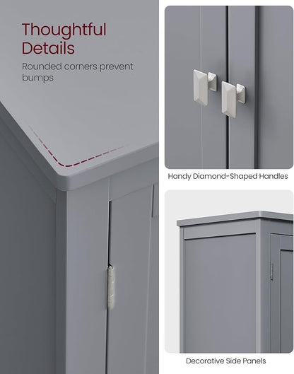 VASAGLE Floor Storage Cabinet, Freestanding Storage Unit with 4 Doors, Adjustable Shelves, 11.8 x 23.6 x 43.3 Inches, for Entryway, Bathroom, Dove Gray UBBC552P36V1
