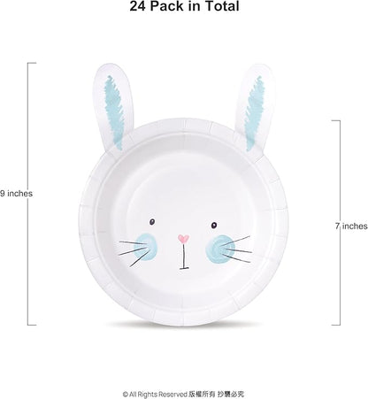 Cheerland Bunny Plates Blue Easter Paper Plate Cute Rabbit Shaped Tableware 7 Inch for Themed Birthday Decorations Some Bunnies is One Gender Reveal Garden Spring Tea Party Baby Shower Supplies 24pcs