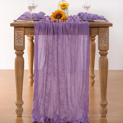 Lavender Purple Cheesecloth Table Runner Christmas Table Runner Boho Gauze 120 Inches Cheese Cloth Table Decor for Xmas Holiday Season Parties Wedding Bridal Baby Shower Birthday