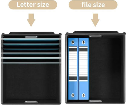 Huolewa File Organizer Box with Lid, Collapsible File Folder Organizer for Office Document Storage, Filing Box with Plastic Slide for Letter/Legal Size Hanging Files, Brown, 2 Pack