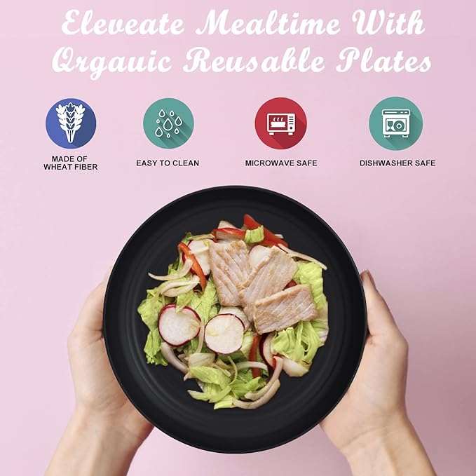 Wrova Wheat Straw Dinner Plates - 9 Inch Unbreakable Set of 8 - Dishwasher & Microwave Safe Reusable Plates - Lightweight for Kitchen & Camping (Classic Series)