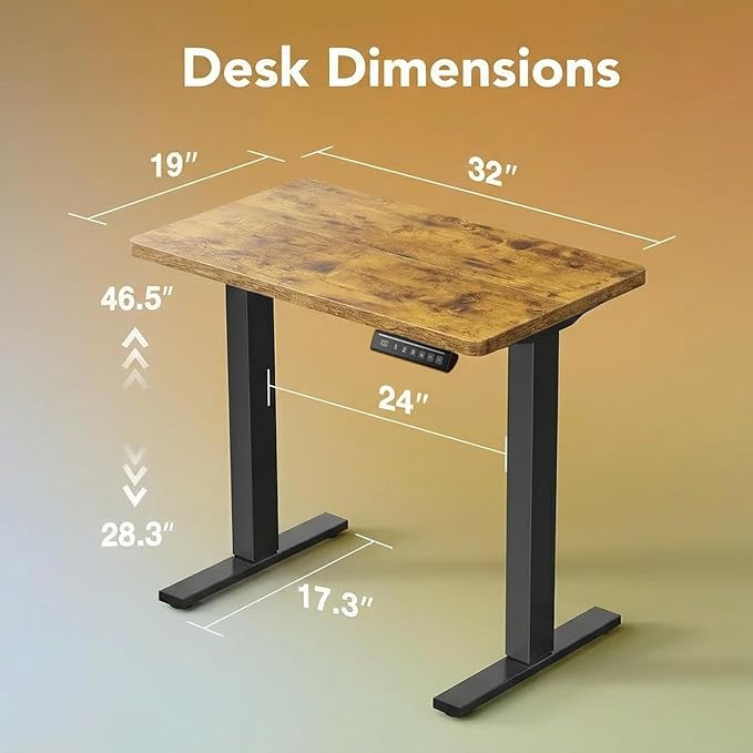 HUANUO 32" Small Electric Standing Desk Adjustable Height, 4 Memory Height Settings, Sit Stand Up Desk for Home Office & Computer Workstation, Vintage Brown