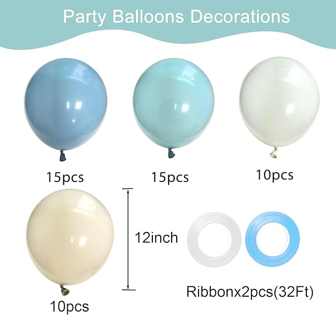 Dusty Blue White Balloons Set, 50pcs 12 Inch Dusty Blue Balloons Blue Sand White Balloon for Party Decorations Adult Party Wedding Party Decoration